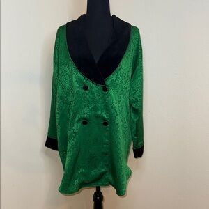 Vintage Gold Label Victoria Secret Sleep Shirt P/S Emerald Green Damask Velvet